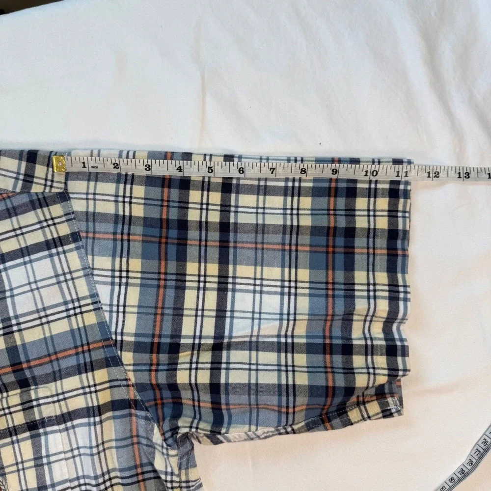Cinch Mens Plaid Short Sleeve Button Down Western Shirt Blue Cream Orange Large